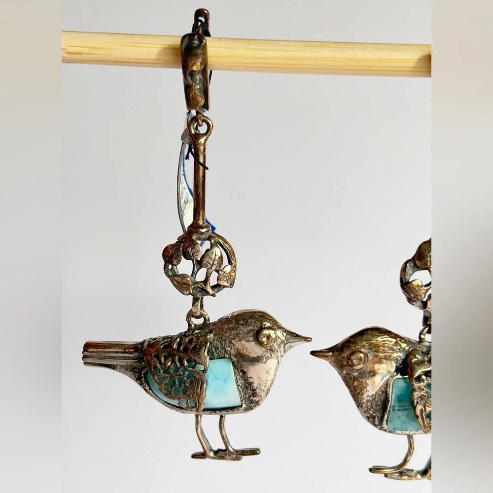 New Elegant 925 Sterling Silver and Blue Bird Earrings